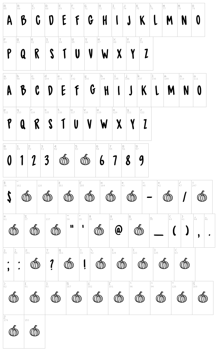 DK Spiced Pumpkin font map